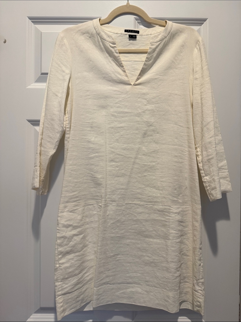 Theory Cream V-Neck Mini Dress